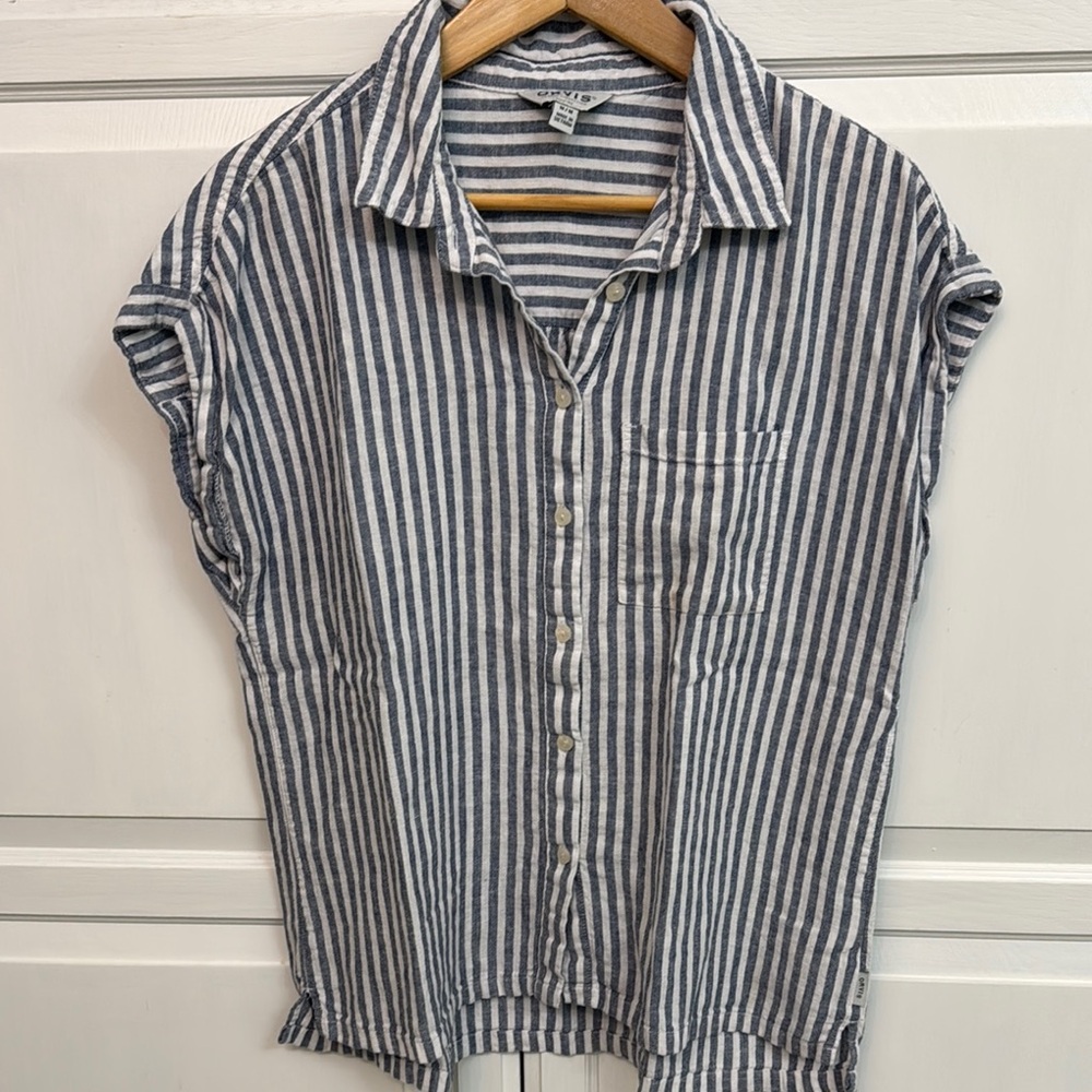 Orvis Blue and White Striped Button-Down Shirt